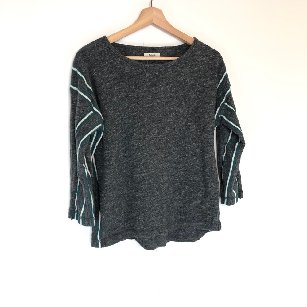 Madewell Dark Gray 3/4 Sleeve Striped Sweater Top